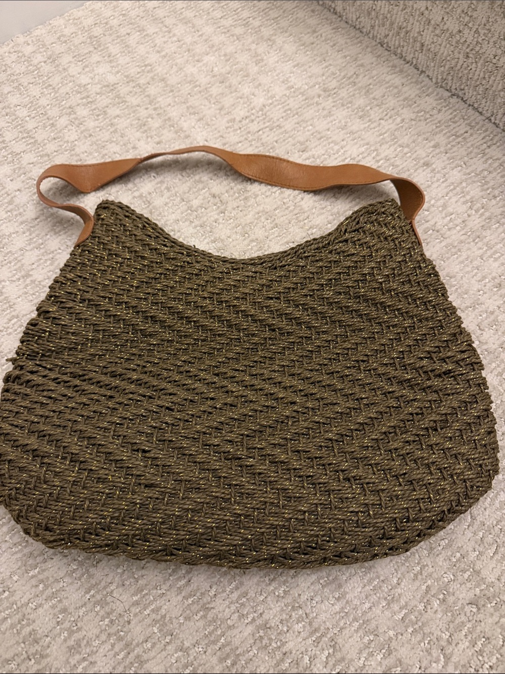 H&M Brown and Gold Woven Shoulder Bag with Tan Strap